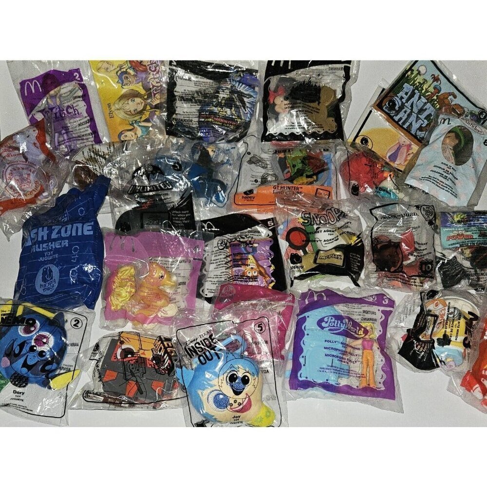 NOS 25 McDonald's Happy Meal Toy Lot SEALED Disney Trolls Shrek MLP Polly Minion